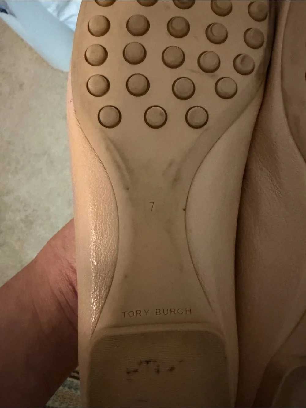 Tory Burch Beige Leather Ballet Flats with Gold Logo